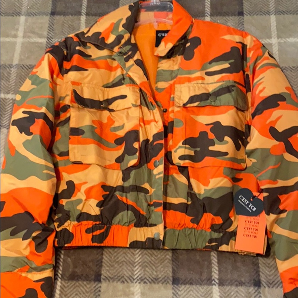 Orange Camouflage Cropped Jacket